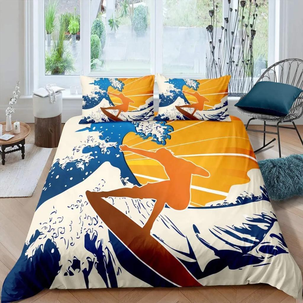 Surf Duvet Cover Set Beach Printed Hawaii Vacation Bedding Set for Adult Women Girl Tropical Botanical Polyester Comforter Cover