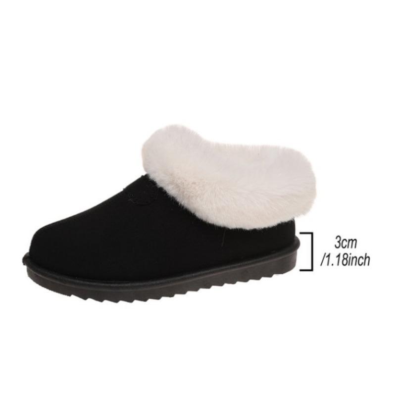 Fashion Snow Boots for Women 2025 Winter New Cashmere Warm Thick Soles Without Heel-covered Hair Half Slipper Cotton Boots for Woman