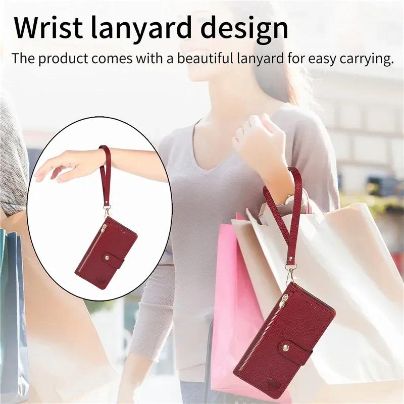 Crossbody Zipper Wallet Card Phone Case for iPhone 17 Air 16E 16 Pro Max 15 14 Plus 13 12 11 XS XR X Lanyard Leather Flip Cover