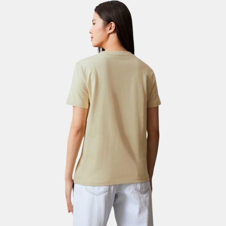 Calvin Klein Letter Embroidered Cotton Breathable Round Neck Pullover Short Sleeve T-Shirt Women Tops Mung-Bean-Yellow J218885_2