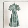 Lace Stand Collar Embroidered Patchwork Puff Sleeve Dress