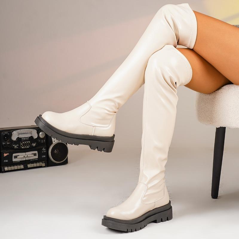 Thick-soled Slimming Over The Knee Boots 2025 Winter New Plus-size Round Toe Muffin Skinny Boots for Women