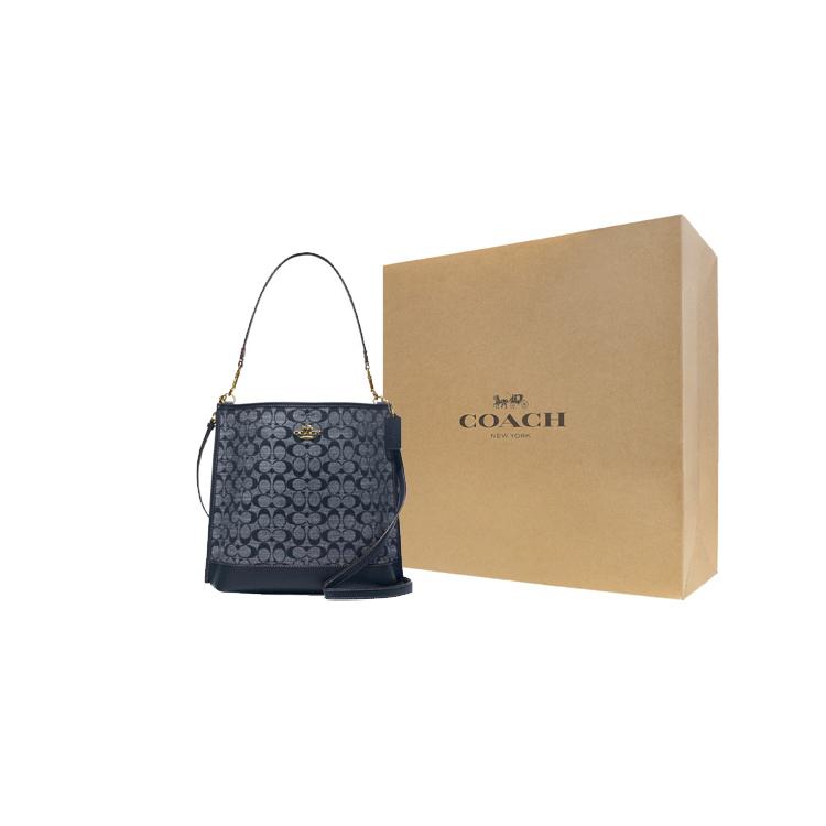 New COACH Mollie Fabric With Cow Leather Bucket Bag, Handbag, Shoulder Bag, Crossbody Bag Tubas Women's Denim Blue CH229-IMDEI