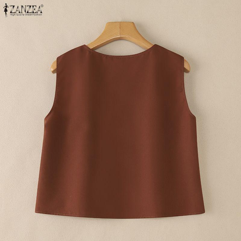 ZANZEA Women Casual V-Neck Sleeveless Print Tank Tops