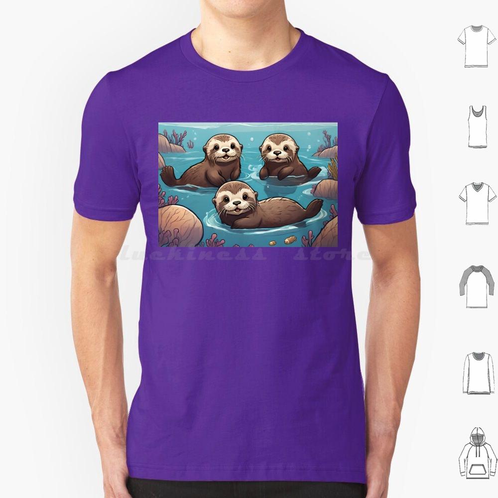 Playful Otters In The Ocean T Shirt Big Size 100 Cotton Otters Swimming Ocean Cute Adorable Family Joyful Playful Wildlife