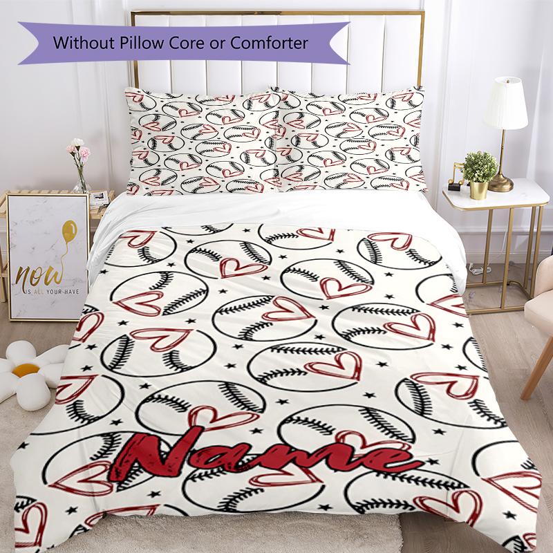 3pcs Custom Name Baseball Bedding Set Duvet Cover Closure Includes 1 Duvet Cover & 2 Pillowcases, Soft and Comfortable for All Seasons.