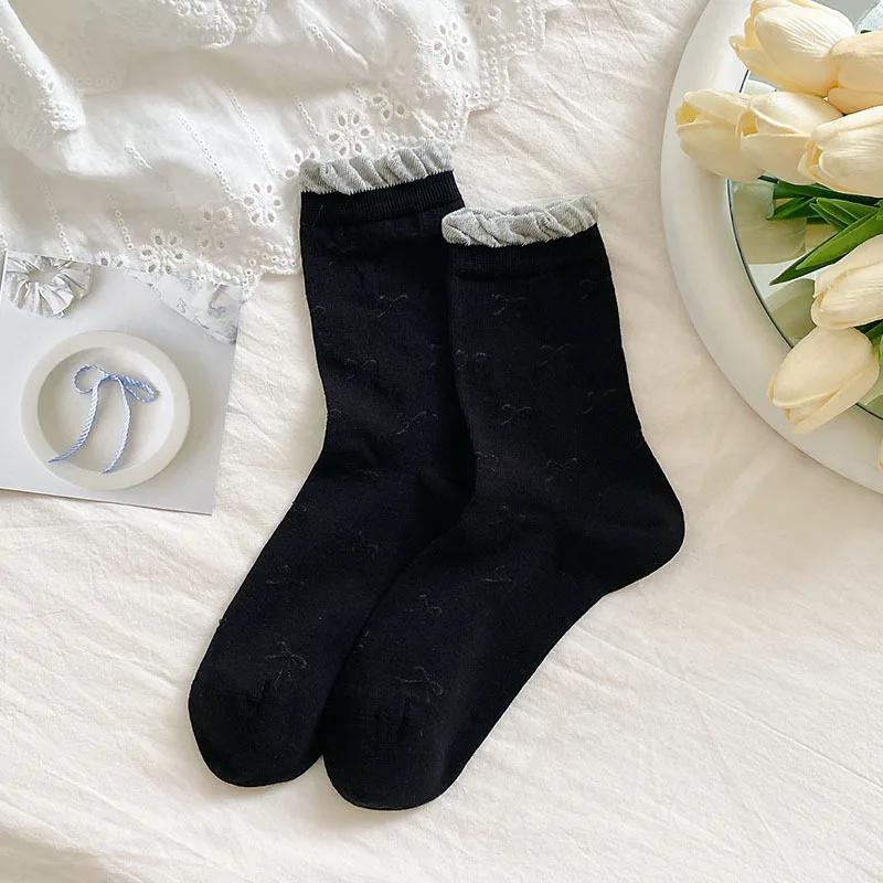Summer Hollow Out Thin Women Socks Ballet Style Sweet Girls Ruffle Socks Cute Bow Lolita Kawaii Breathable Middle Tube Socks New