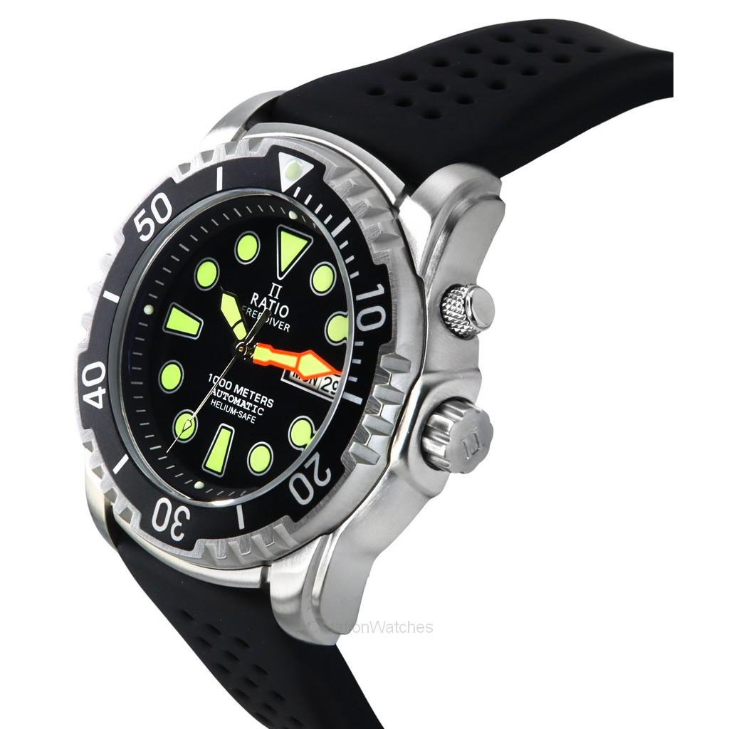 RATIO FreeDiver Version 02 Helium Safe 1000M Saphir Automatik Schwarzes Zifferblatt 1068HA90-34VA-BLK-V02 Herrenuhr