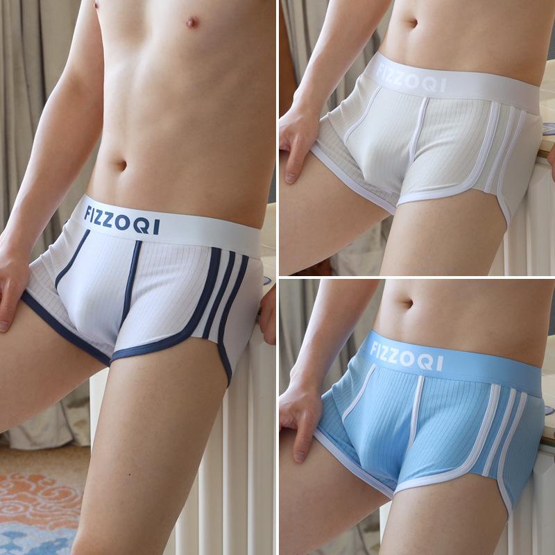 Herrenunterwäsche Herren Gestreifte Baumwolle Flache Ecke Hosen Atmungsaktive Square Corner Shorts