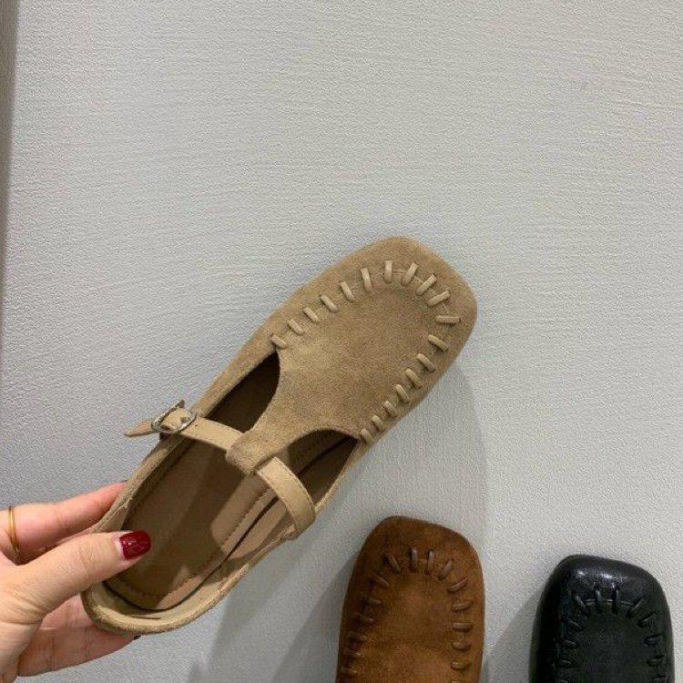 Chaussures Mary Jane à bouche peu profonde françaises pour femmes automne nouveau rétro chaussures Doudou bout carré décontractées chaussures simples souples plates chaussures de grand-mère