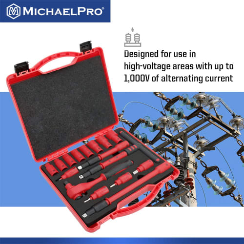MichaelPro 16-Piece 3/8-Inch Drive VDE Insulated Tool Set, Includes Sockets, Bits, Sockets, Wrenches, and Ratchets, MP005047