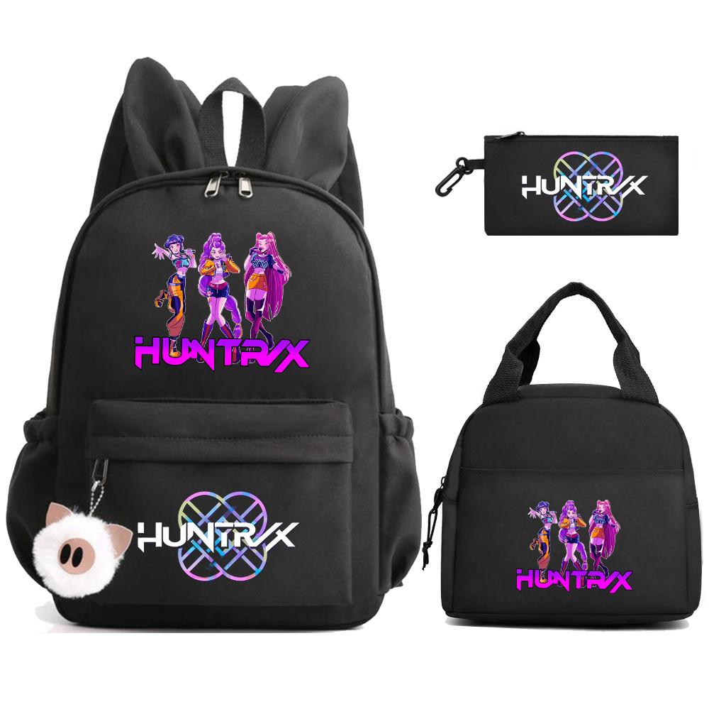 Cartoon K-Pop Demon Hunters Printed Backpack Lunch Bag Pencil Case for Children Student Schoolbag Girl Kid Gift Women Travel Bag