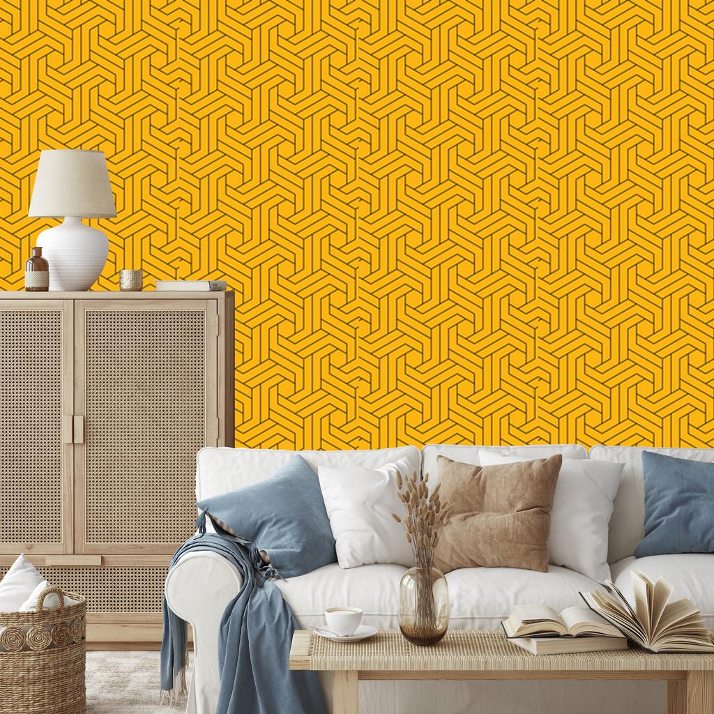Wallpaper Geometric Pattern Gold for Living Room and Bedroom 50x1000