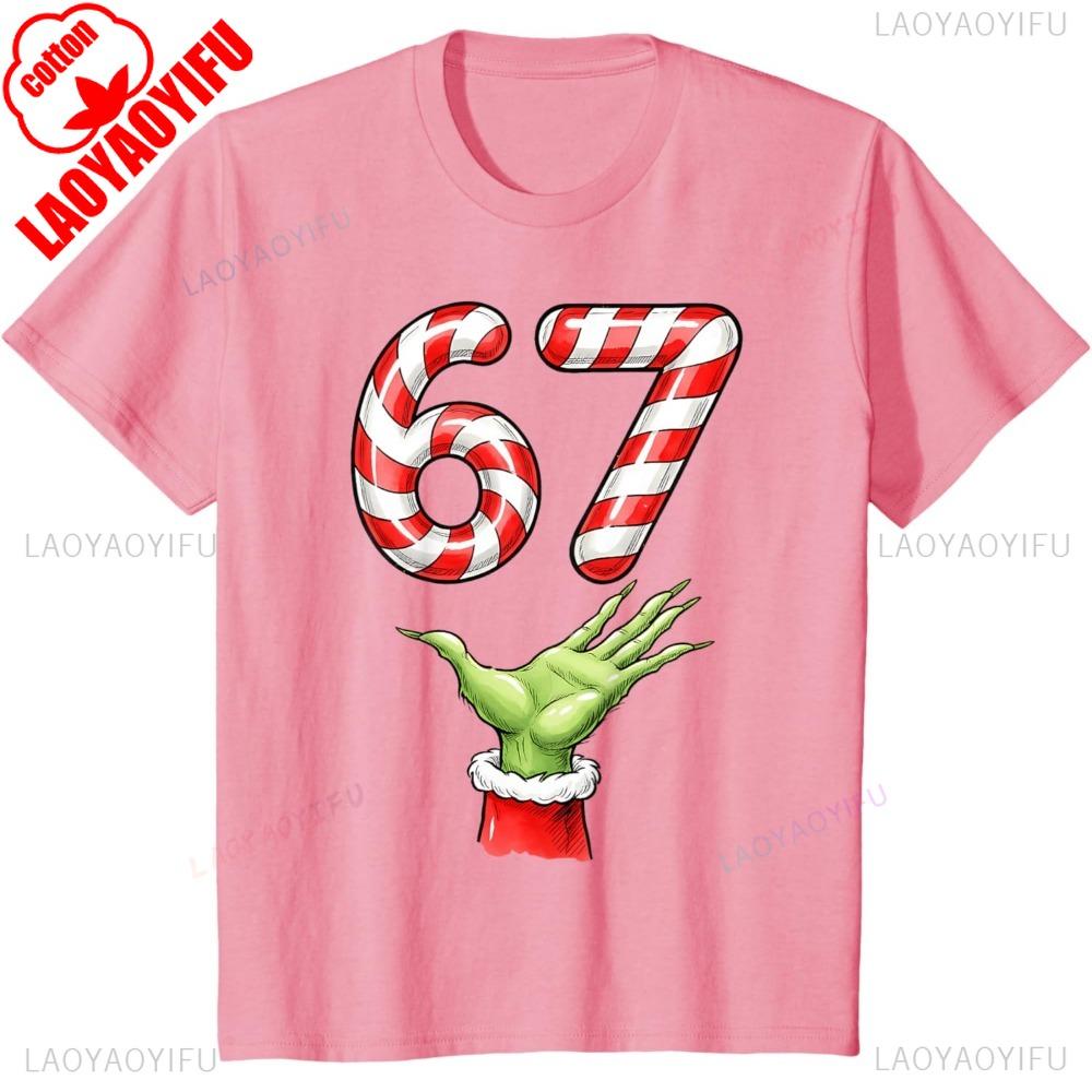 Santa Six Seven 67 Meme Christmas 67 Candy Cane TShirt Shortsleeve Oneck Streetwear Classic Pattern High Quality Cotton Tees