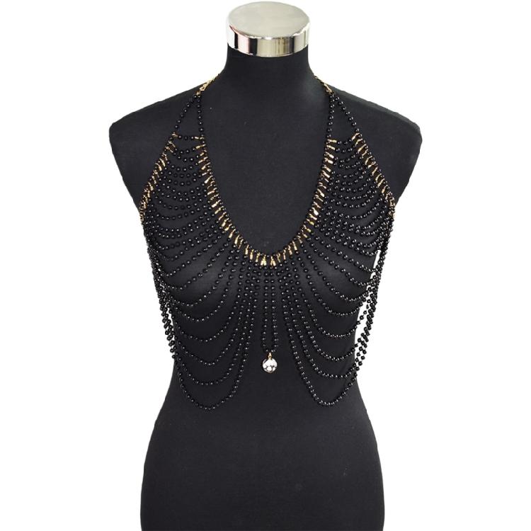 Layered Imitation Pearls Body Chest Chain Handmade Halter Neck Beaded Body Jewelry Tanks Top Vest For Women Beachwear 1