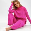 Autumn Winter Women's Knitted Pants Suits Round Neck Slit Sweater Loose Casual Knitted Wide-leg Pants Two-piece Knitted Suit Outfits
