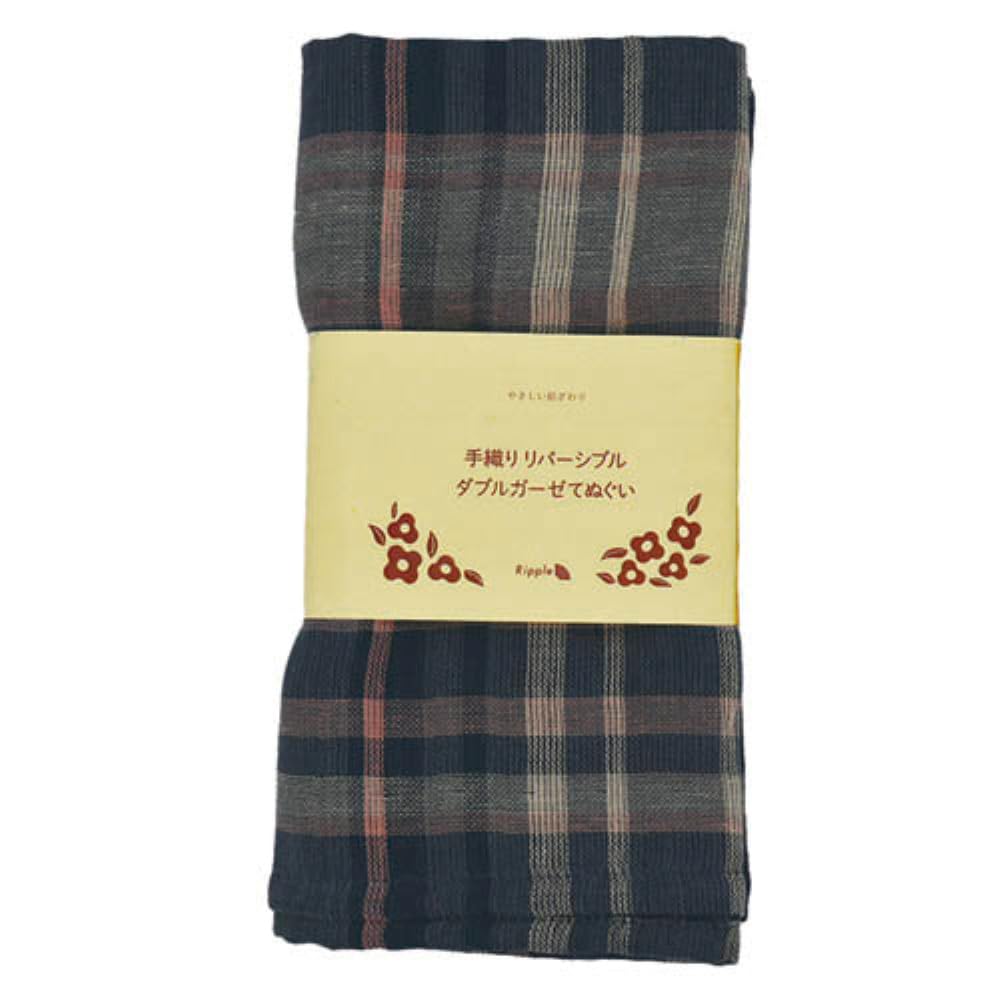 Kensei Reversible Double Gauze Tenugui Hand Navy Check [Onishi Seihan] (Japanese Towel) Tone-on TE95TP-02
