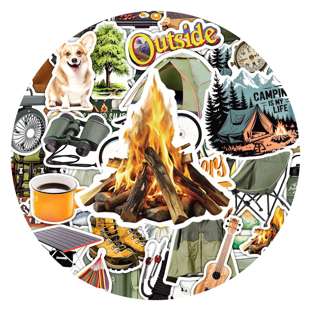 10/30/50pcs Outdoor Camping Hiking Cartoon Stickers Travel Landscape Decals DIY Notebook Journal Notebook Wild Adventure Sticker