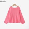 ZANZEA Autumn Womens Sweaters Long Sleeve Off Shoulder Casual Knitted Jumper Pullovers