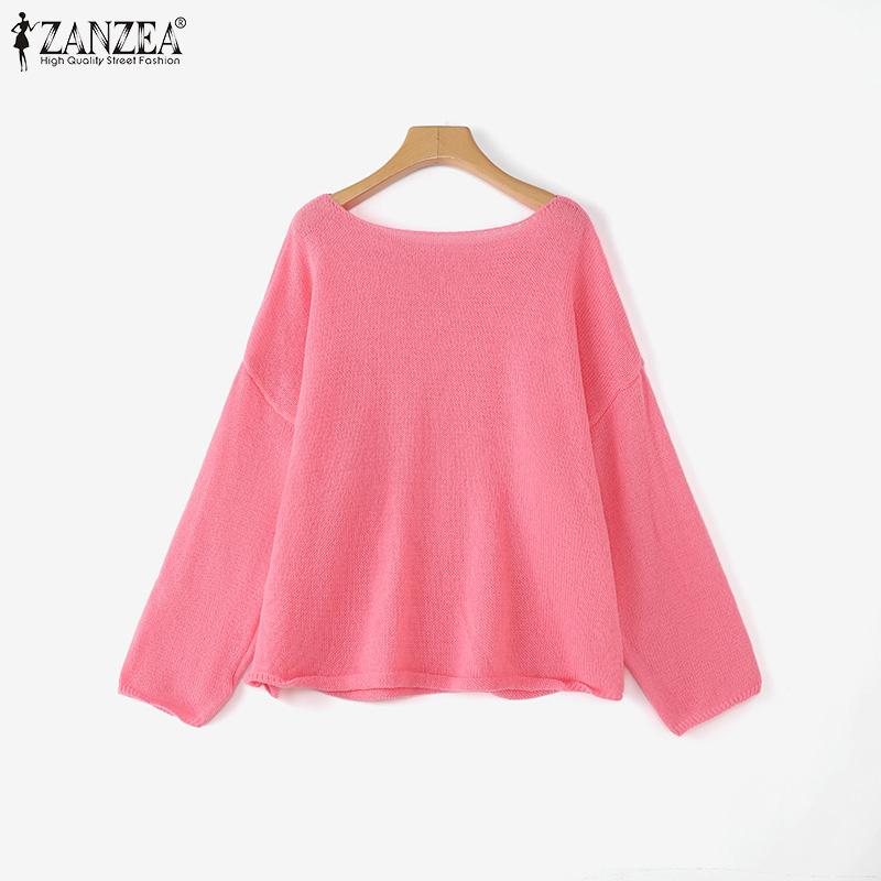 ZANZEA Autumn Womens Sweaters Long Sleeve Off Shoulder Casual Knitted Jumper Pullovers