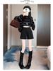 Plus Size Women's Black Wool Wide-Leg High-Waisted A-Line Shorts for Fall/Winter