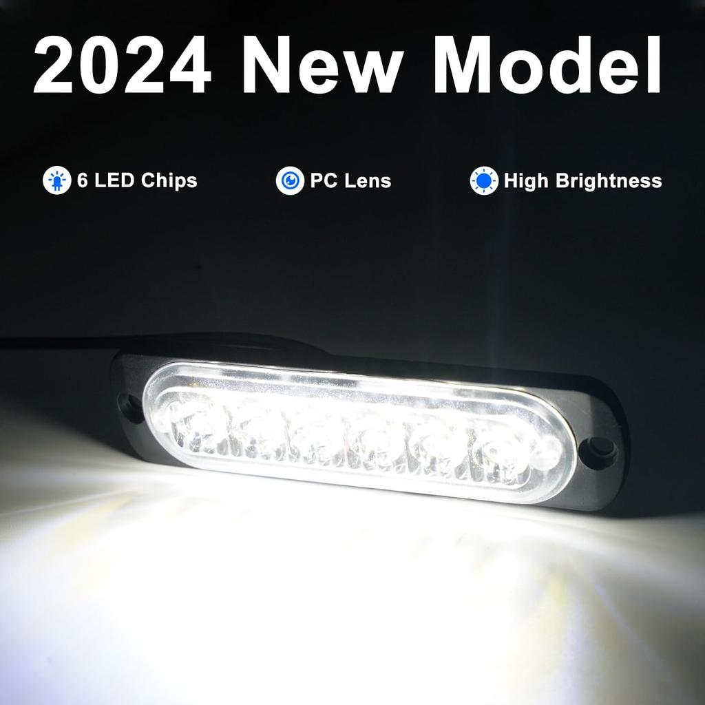 12V 24V LED White Light Thin 6LEDs Waterproof for UTV Truck RV Dome, Step, Under Dash, Truck Bed, Trunk, Boat Interior, 1 Pc