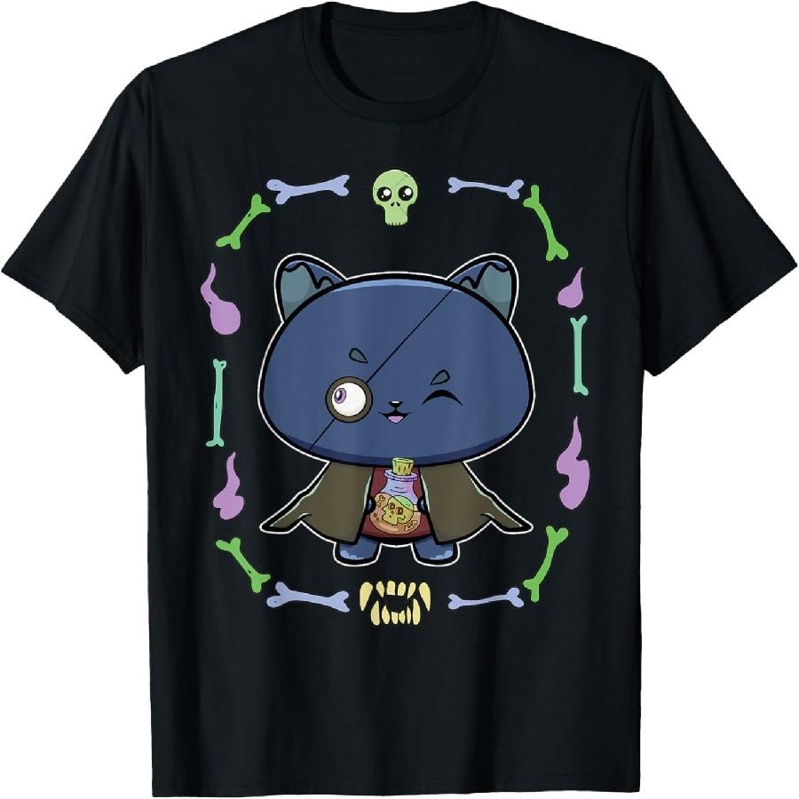 Black Cat And Horror Magician Feline For Halloween Fans T-Shirt