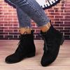 Frosted Velvet Booties Spring and Autumn New Round Toe Lace-up Soft Sole Non-slip Wear-resistant Plus Size Block Heel Shoes