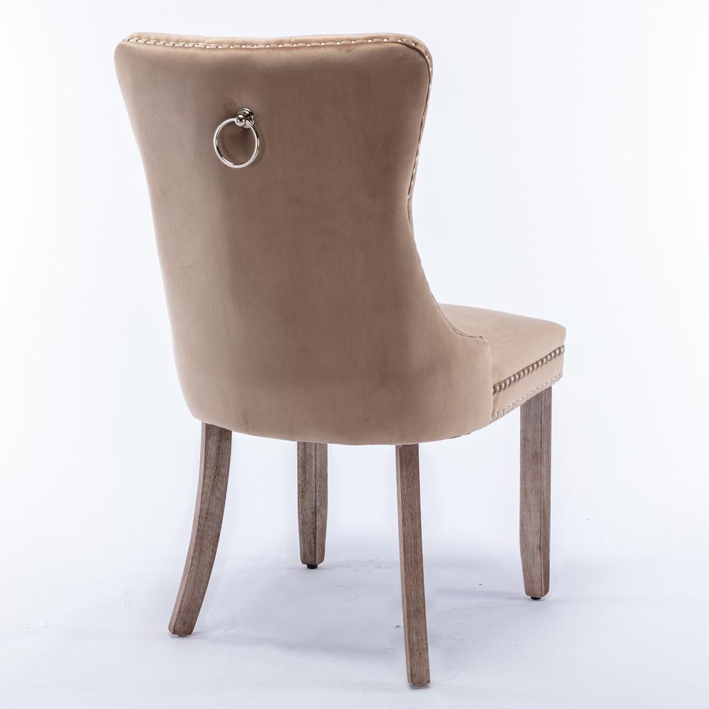 Nikki Collection High-end Tufted Solid Wood Contemporary Velvet Upholstered Dining Chair with Wood Legs Nailhead Trim 2-Pcs Set, Khaki, DE2001KK