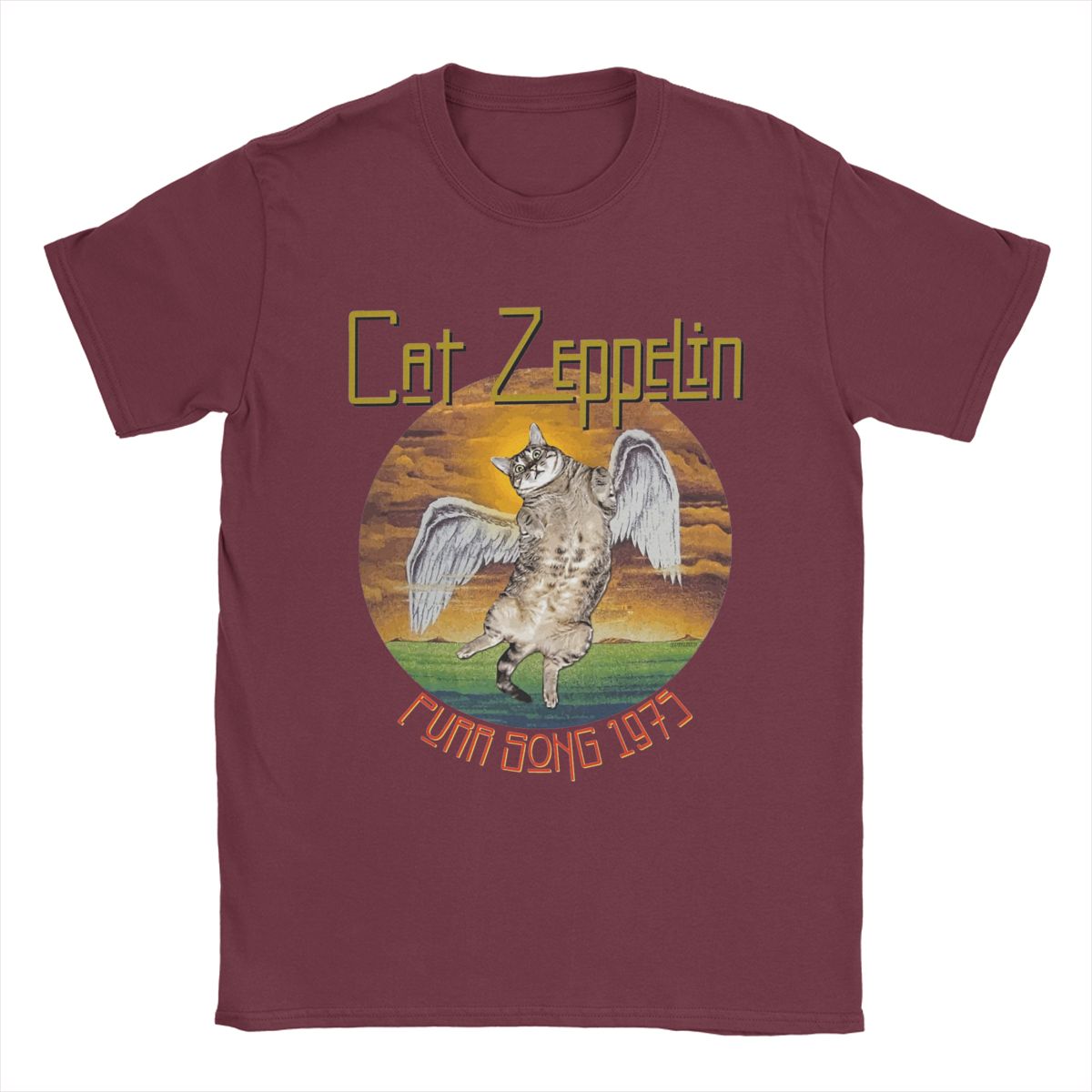 

Мужская футболка Cat Zeppelin, новинка, футболки с коротким рукавом и круглым воротом, 100% хлопок, графическая печатная одежда S бордовый