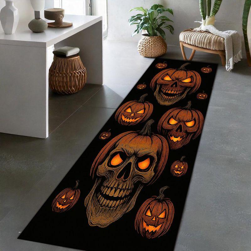 Halloween Skull Pumpkin Runner Rug Spooky Non-Slip Hallway Carpet Entryway Floor Mat Scary Holiday Decor