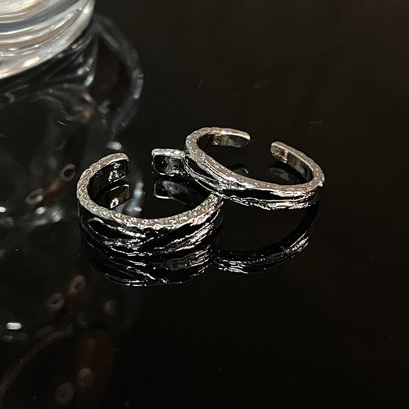 Schwarzer Emaille Tropföl Nischen Design Ring Damen Hochwertiger Offener Zeigefinger Ring Kalter Wind Französischer Ring
