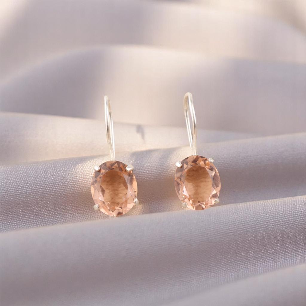 Peach Tourmaline Gemstone 925 Sterling Silver Handcrafted Women Earrings 1.05" EE-173-45