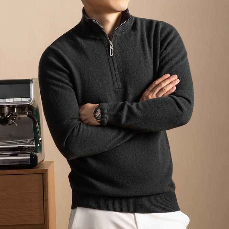 Men s 450g Pure Wool Half-Zip Stand Collar Sweater - Warm Knitwear for Autumn/Winter 3XL