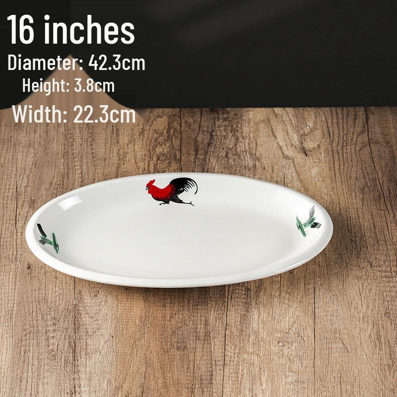 Rooster Series Nostalgic Oval Ceramic Serving Plate