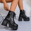 Fashion Punk Style Chunky Heel Ankle Boots for Women Fashion Buckle Strap Platform Shoes Woman Autumn Winter Black Gothic Combat Boots