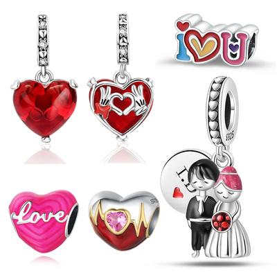 Copperromantic Valentine'S Day Couple Love Charms Heart Beads Fit Original Bracelets Diy Jewelry Gifts For Women