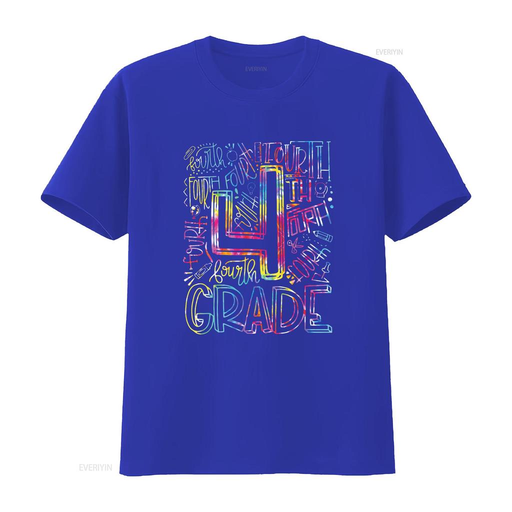 Tie Dye 4th Grade Typography Team Fourth Teacher T Shirt vintage Washed Soft Breathable streetwear Casual designer clothes