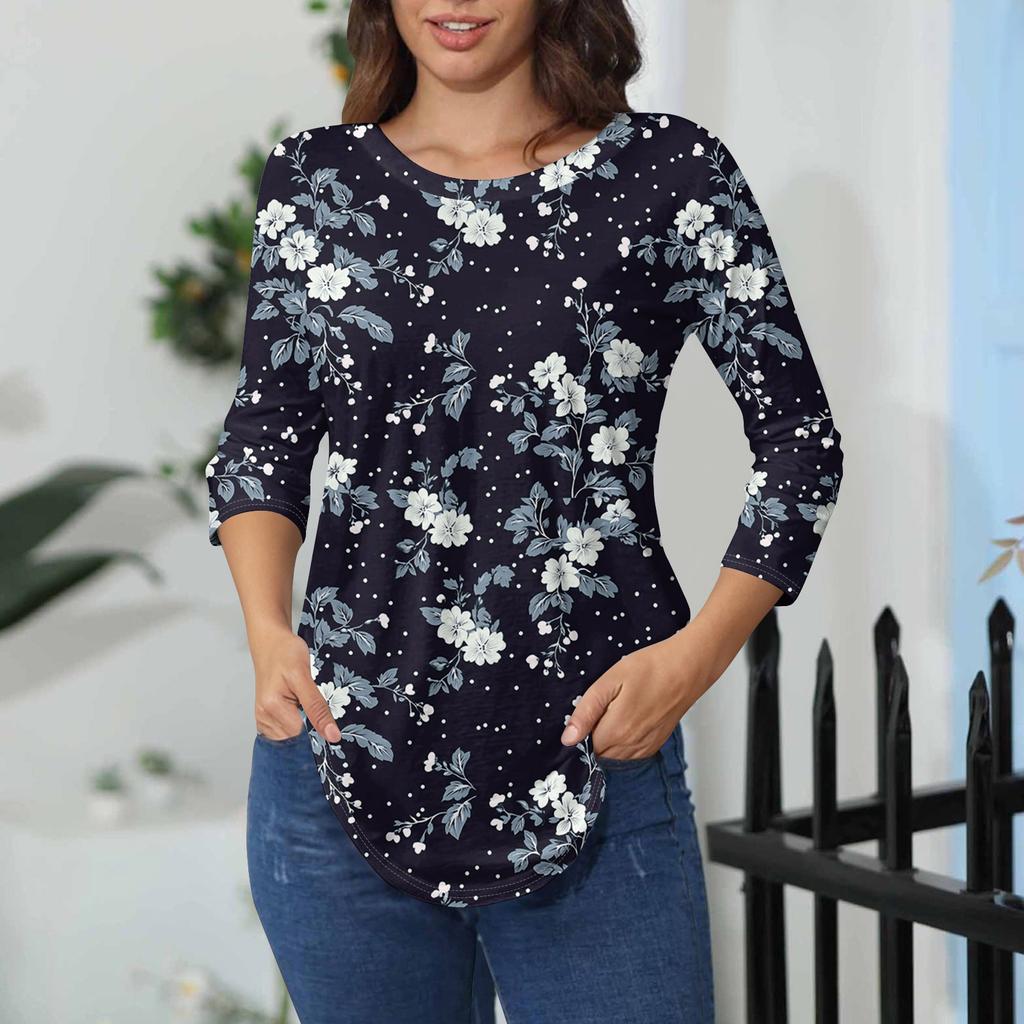 Damen-T-Shirts, 3/4-Ärmel, einfarbig, Pullover, Sommer, Frühling, Tops, Blusen