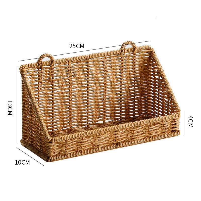 Imitation Rattan Woven Storage Basket Rustic-Style Faux Rattan Hanging Basket Wall-Mounted Single-Layer Storage Rack