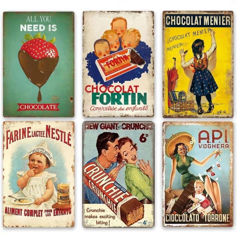 Chocolate And Sweets Metal Sign Tin Plaque Vintage Metal Signs Iron Painting for Party Area  Restaurant Kitchen Shop Wall Decor