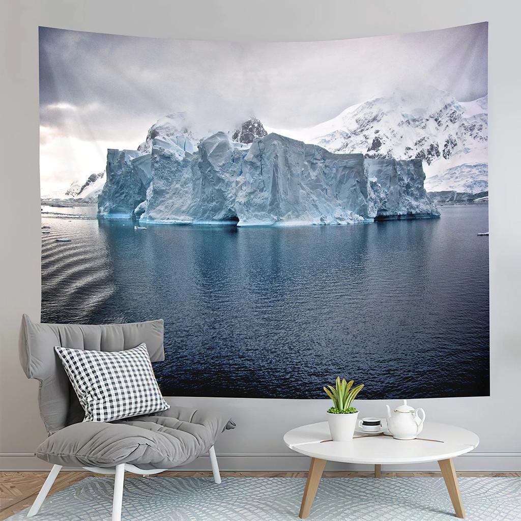 Antarktis Wandteppich Gletscher Ozean Wandteppich Naturlandschaft Wandteppich Haus Wohnzimmer Studentenwohnheim Schlafzimmer Ästhetische Dekoration Bänder