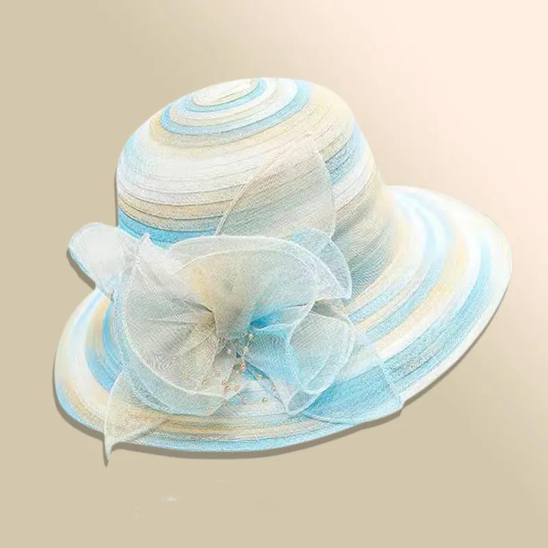 

WTEMPO Летние сетчатые лоскутные широкополые пляжные шляпы женские складные однотонные повседневные мягкие шляпы для путешествий на открытом воздухе 1pc светло-синий
