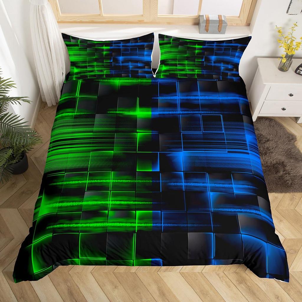 Blå Svart Påslakan King Queen Size Pojkar Flickor Geometri Sängklädesset Geometriskt Täcke Örngott Set Modernt Abstrakt Quiltöverkast