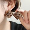 Silver Needle Merad Leopard Print Square Stud Earrings Female Hong Kong Style Retro Coffee Color Plush Fashion Simple Temperament Earrings