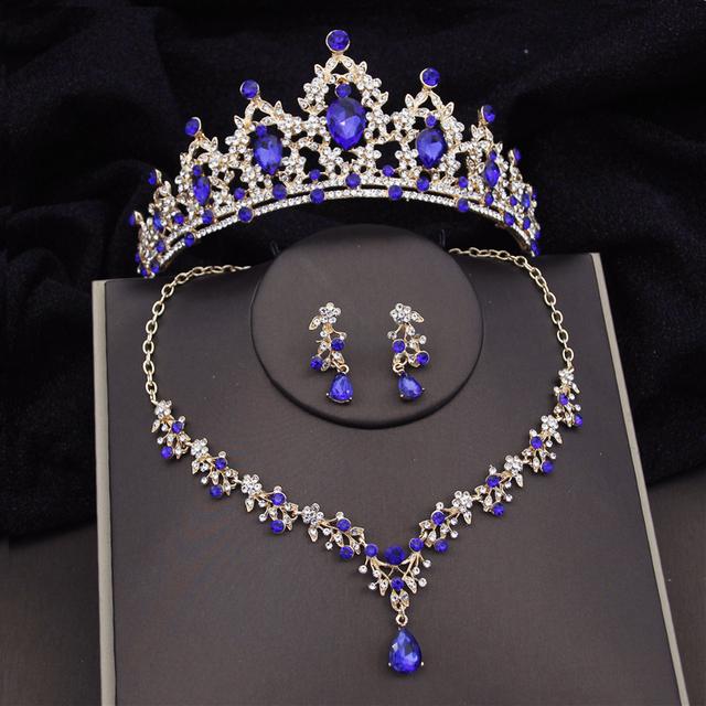 Barock Silberfarben Brautschmuck-Sets Krone Ohrringe Halsband Halskette Set für Frauen Hochzeitskleid Tiaras Brautschmuck-Set