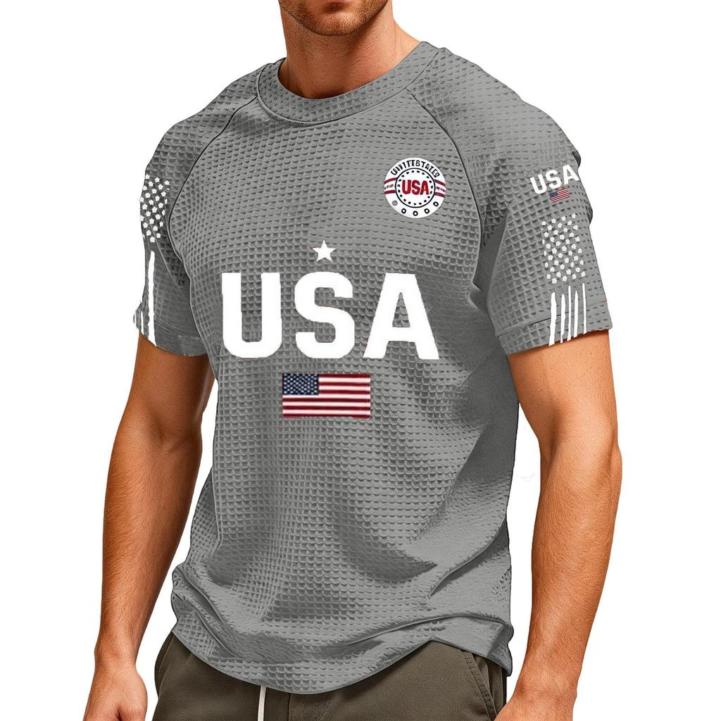 Men's Loose And Casual Flag-print T-shirt, Short Sleeve Shirt