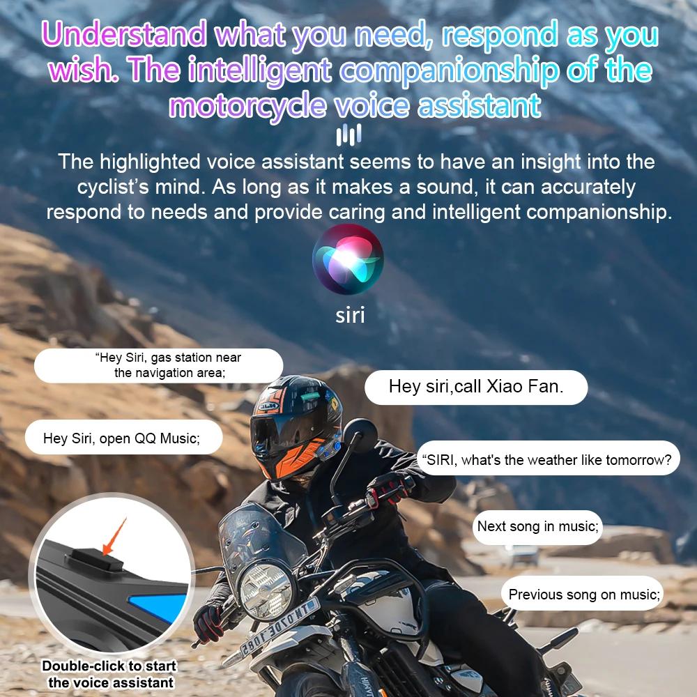 Motorcycle Helmet Headset Bluetooth 5.4 Earphone RGB Lights IPX67 Waterproof Voice Assistant Handsfree Call 1000mah Battary