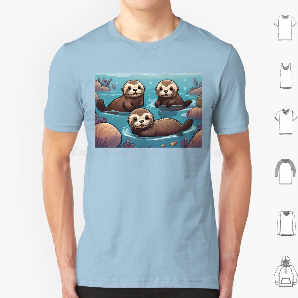 Playful Otters In The Ocean T Shirt Big Size 100 Cotton Otters Swimming Ocean Cute Adorable Family Joyful Playful Wildlife