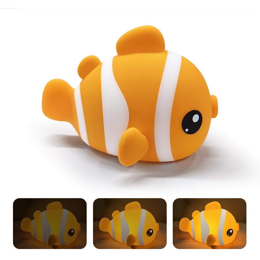 

Cute LED Night Light Rechargeable Clownfish Silicone Patting Nightlight Timing For Kids Birthday Gift Bedroom Atmosphere Decor